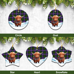 Blair Modern Tartan Christmas Ceramic Ornament - Highland Cows Snow Style