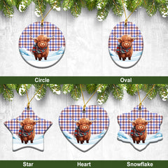 Boswell Modern Tartan Christmas Ceramic Ornament - Highland Cows Snow Style