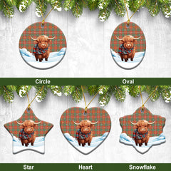 Bruce Ancient Tartan Christmas Ceramic Ornament - Highland Cows Snow Style