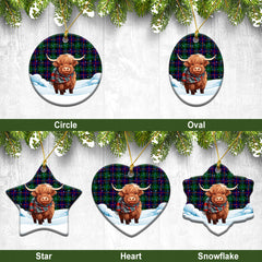 Calder Tartan Christmas Ceramic Ornament - Highland Cows Snow Style