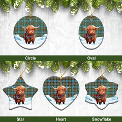 Caldwell Tartan Christmas Ceramic Ornament - Highland Cows Snow Style