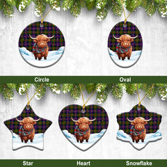 Cameron of Erracht Modern Tartan Christmas Ceramic Ornament - Highland Cows Snow Style