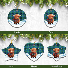 Campbell Ancient 01 Tartan Christmas Ceramic Ornament - Highland Cows Snow Style