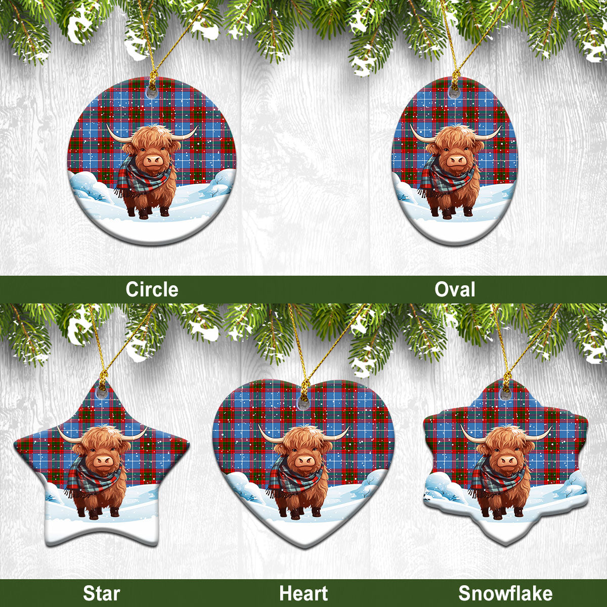 Congilton Tartan Christmas Ceramic Ornament - Highland Cows Snow Style