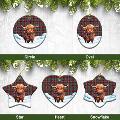 Crawford Modern Tartan Christmas Ceramic Ornament - Highland Cows Snow Style