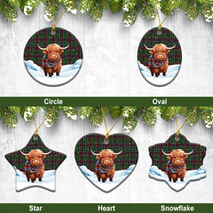 Crosbie Tartan Christmas Ceramic Ornament - Highland Cows Snow Style