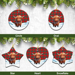 Cumming Modern Tartan Christmas Ceramic Ornament - Highland Cows Snow Style