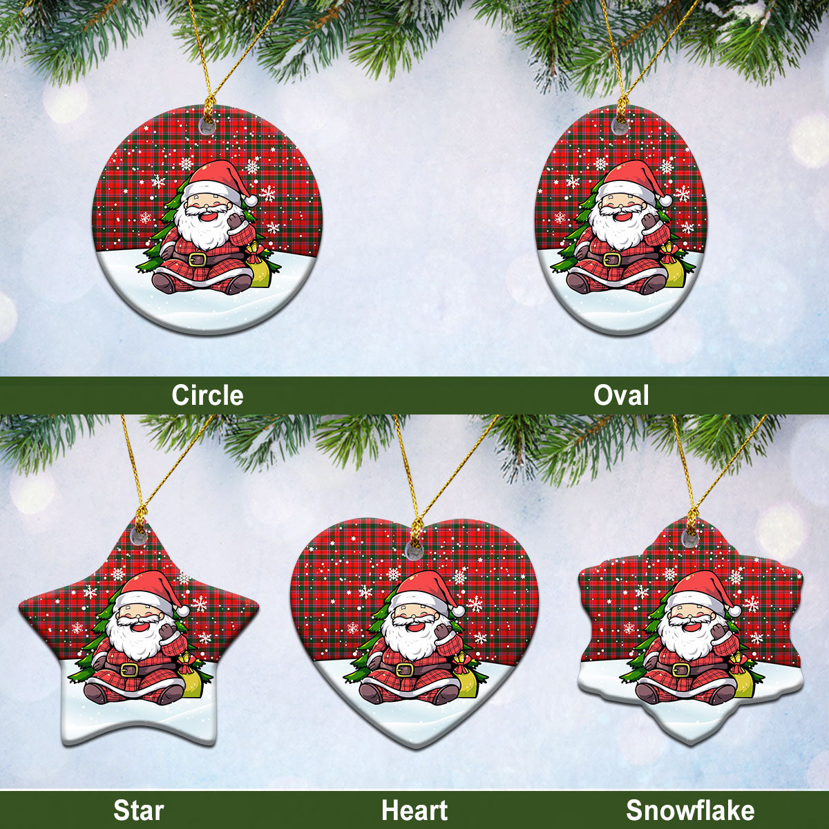 Dalziel Modern Tartan Christmas Ceramic Ornament - Scottish Santa Style