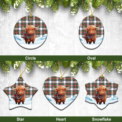 Dennistoun Tartan Christmas Ceramic Ornament - Highland Cows Snow Style