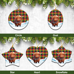 Dewar Tartan Christmas Ceramic Ornament - Highland Cows Snow Style