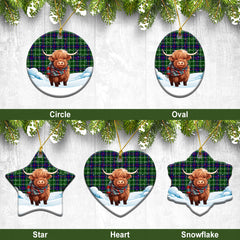 Duncan Modern Tartan Christmas Ceramic Ornament - Highland Cows Snow Style