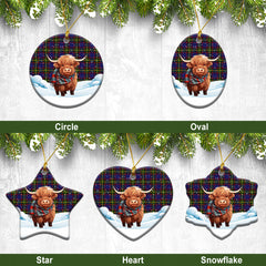 Durie Tartan Christmas Ceramic Ornament - Highland Cows Snow Style