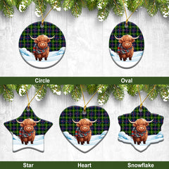 Farquharson Modern Tartan Christmas Ceramic Ornament - Highland Cows Snow Style