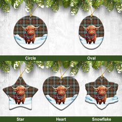 Fergusson Weathered Tartan Christmas Ceramic Ornament - Highland Cows Snow Style