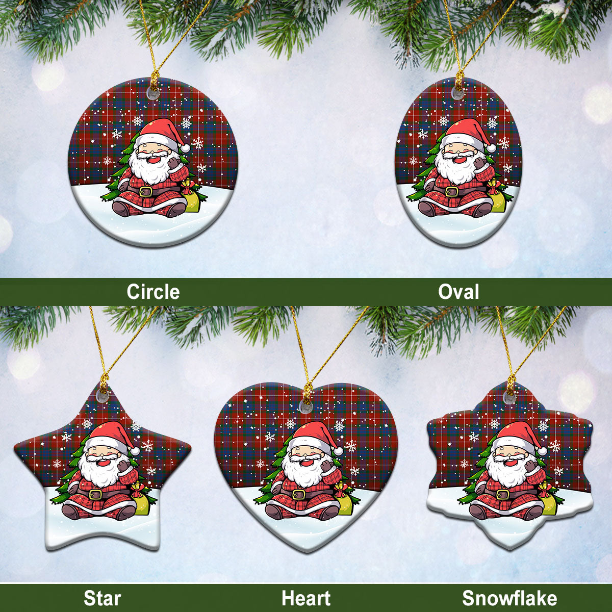 Fraser (of Lovat) Ancient Tartan Christmas Ceramic Ornament - Scottish Santa Style