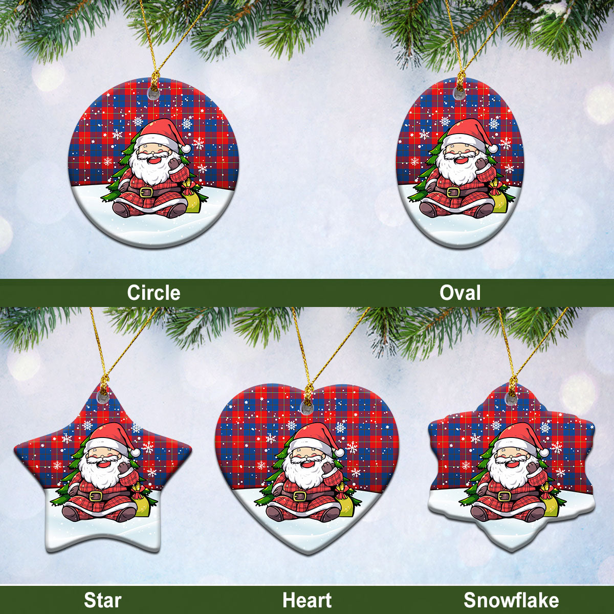 Galloway Red Tartan Christmas Ceramic Ornament - Scottish Santa Style