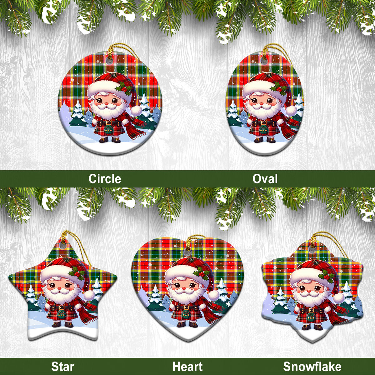 Gibson Tartan Christmas Ceramic Ornament - Santa Claus In Kilt Style