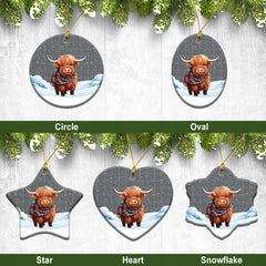 Gladstone Tartan Christmas Ceramic Ornament - Highland Cows Snow Style