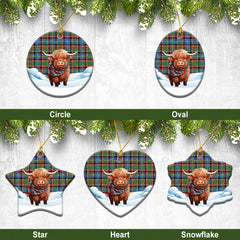 Glass Tartan Christmas Ceramic Ornament - Highland Cows Snow Style