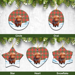 Grant Ancient Tartan Christmas Ceramic Ornament - Highland Cows Snow Style