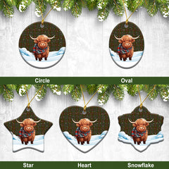 Gray Tartan Christmas Ceramic Ornament - Highland Cows Snow Style