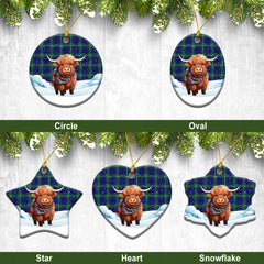 Hamilton Hunting Modern Tartan Christmas Ceramic Ornament - Highland Cows Snow Style