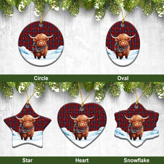 Kelly of Sleat Red Tartan Christmas Ceramic Ornament - Highland Cows Snow Style