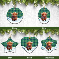 Kennedy Ancient Tartan Christmas Ceramic Ornament - Highland Cows Snow Style