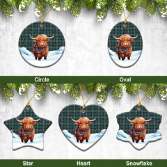 Kennedy Modern Tartan Christmas Ceramic Ornament - Highland Cows Snow Style