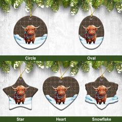 Kennedy Weathered Tartan Christmas Ceramic Ornament - Highland Cows Snow Style