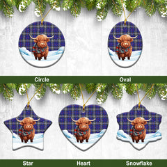 Kinnaird Tartan Christmas Ceramic Ornament - Highland Cows Snow Style