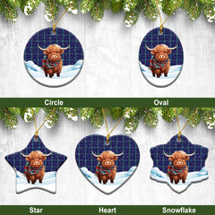 Kirkaldy Tartan Christmas Ceramic Ornament - Highland Cows Snow Style