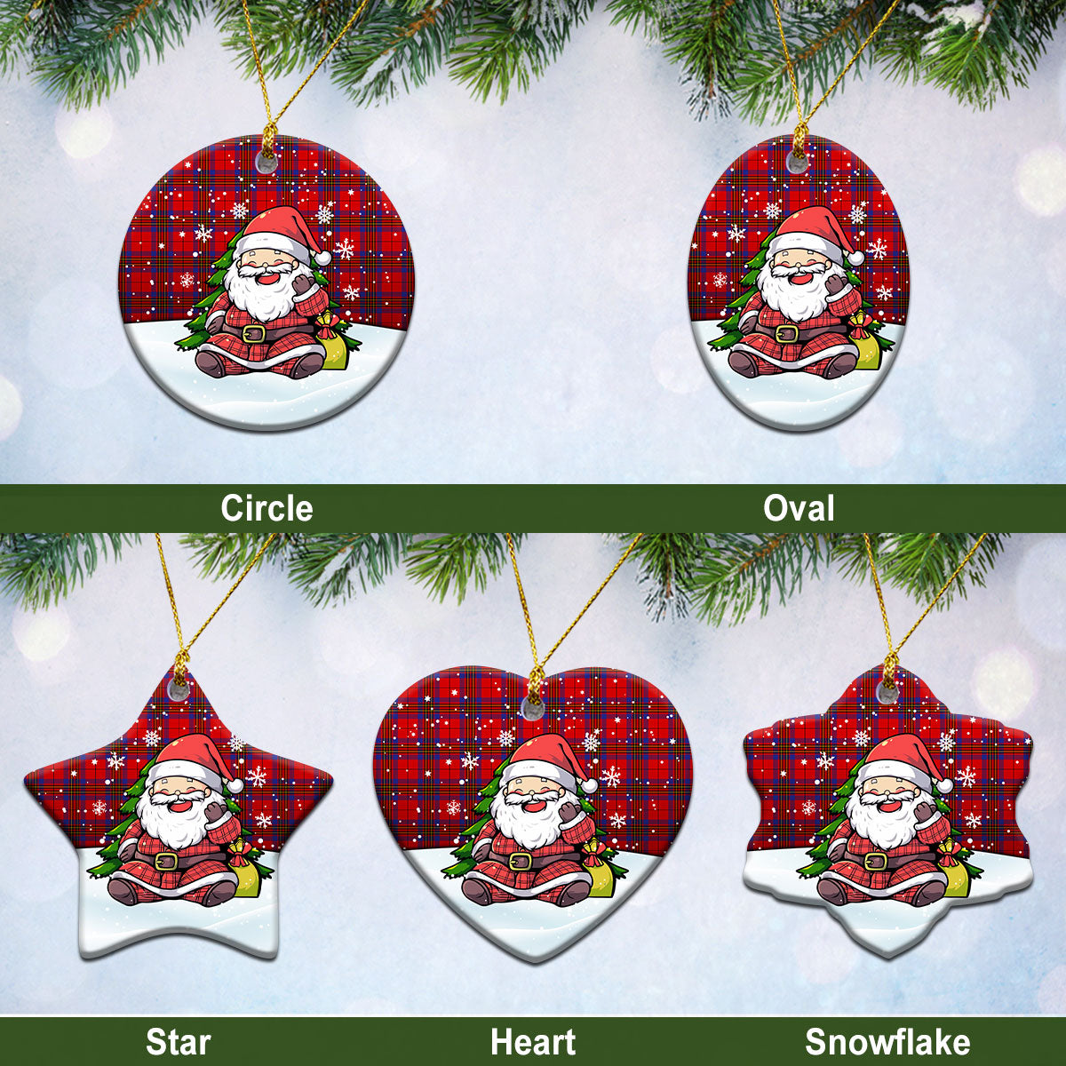 Leslie Modern Tartan Christmas Ceramic Ornament - Scottish Santa Style