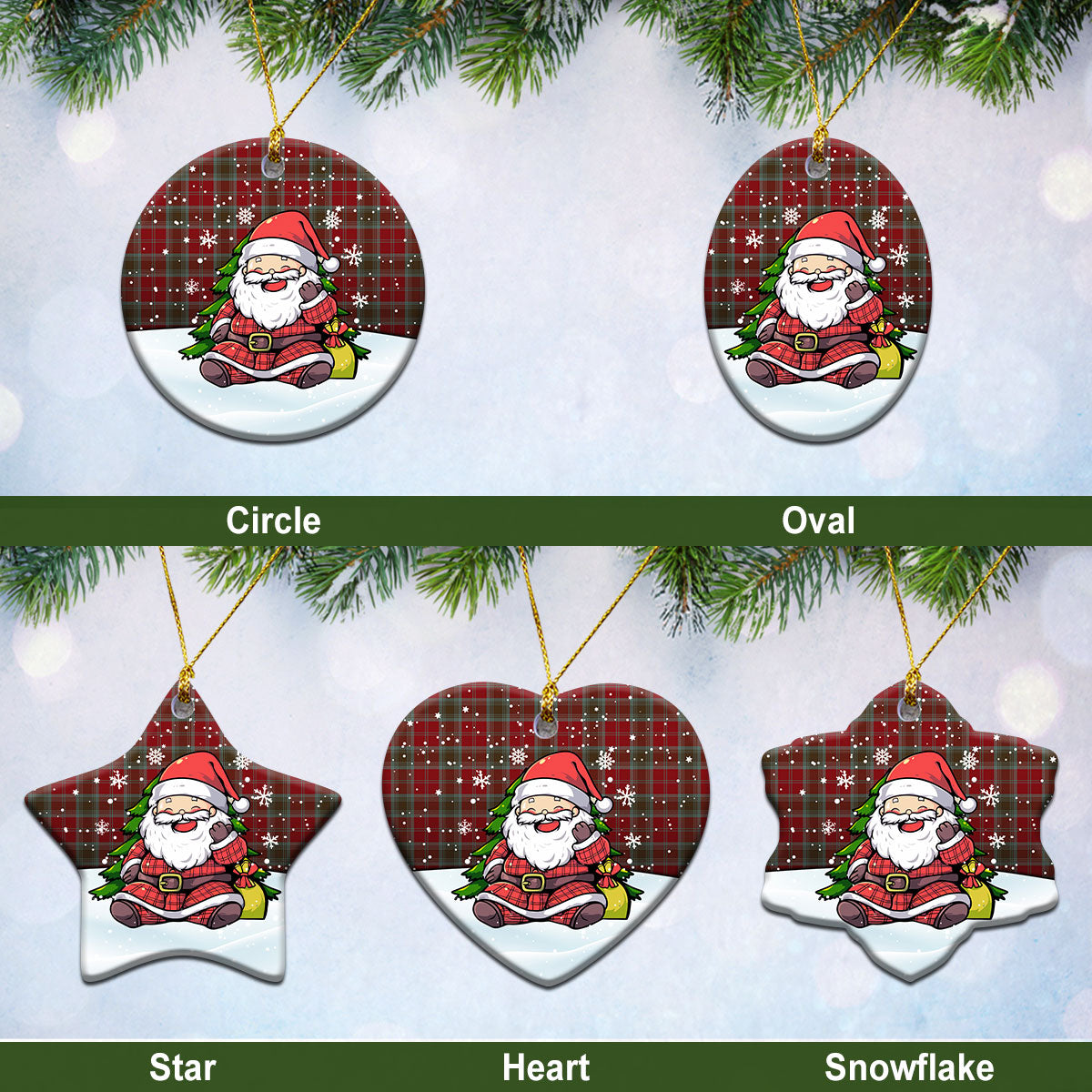 Lindsay Weathered Tartan Christmas Ceramic Ornament - Scottish Santa Style