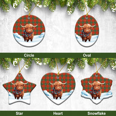 MacAuley Ancient Tartan Christmas Ceramic Ornament - Highland Cows Snow Style