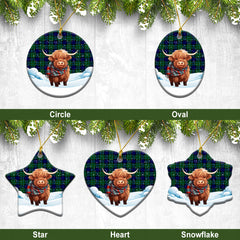 MacCallum Modern Tartan Christmas Ceramic Ornament - Highland Cows Snow Style