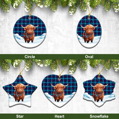 MacCorquodale Tartan Christmas Ceramic Ornament - Highland Cows Snow Style