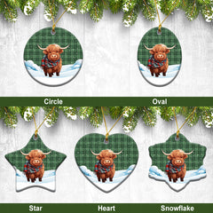 MacDonald Lord of the Isles Hunting Tartan Christmas Ceramic Ornament - Highland Cows Snow Style