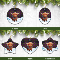 MacDonnell of Glengarry Modern Tartan Christmas Ceramic Ornament - Highland Cows Snow Style