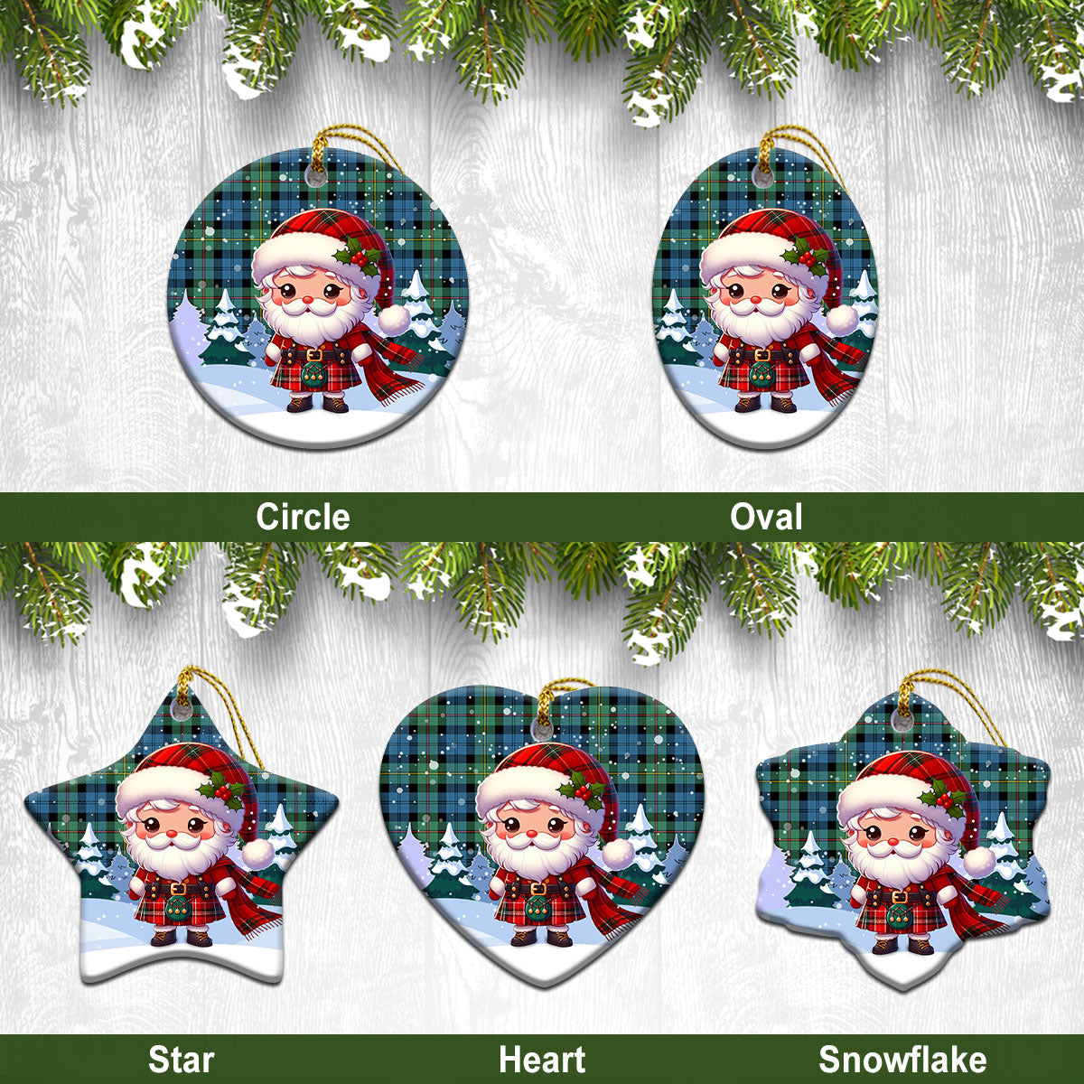 MacEwan Ancient Tartan Christmas Ceramic Ornament - Santa Claus In Kilt Style