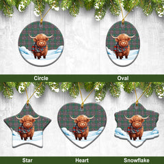 MacFarlane Hunting Ancient Tartan Christmas Ceramic Ornament - Highland Cows Snow Style