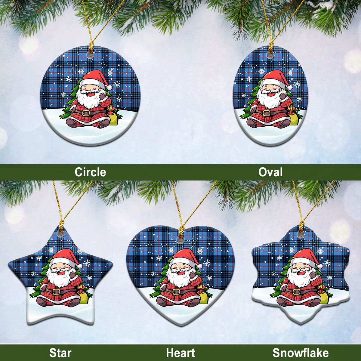 MacKay Blue Tartan Christmas Ceramic Ornament - Scottish Santa Style