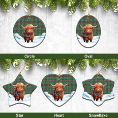 MacKinnon Hunting Ancient Tartan Christmas Ceramic Ornament - Highland Cows Snow Style