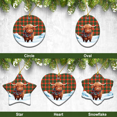 MacLachlan Hunting Modern Tartan Christmas Ceramic Ornament - Highland Cows Snow Style