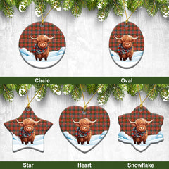 MacPherson Weathered Tartan Christmas Ceramic Ornament - Highland Cows Snow Style