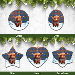 McBeth Ancient Tartan Christmas Ceramic Ornament - Highland Cows Snow Style