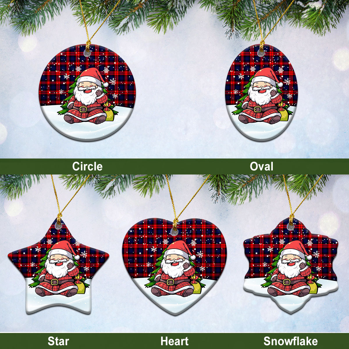 McCracken Tartan Christmas Ceramic Ornament - Scottish Santa Style