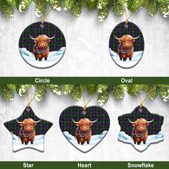 McDonald Tartan Christmas Ceramic Ornament - Highland Cows Snow Style