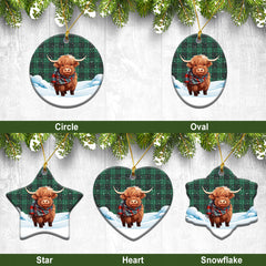 McLean Hunting Ancient Tartan Christmas Ceramic Ornament - Highland Cows Snow Style