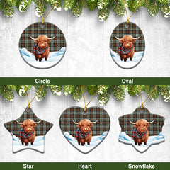 McLeod of Harris Weathered Tartan Christmas Ceramic Ornament - Highland Cows Snow Style